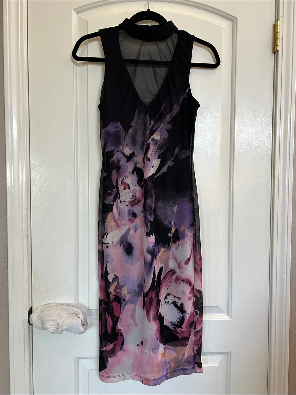 VENUS Black Floral Midi Dress with Purple and Pink Wash